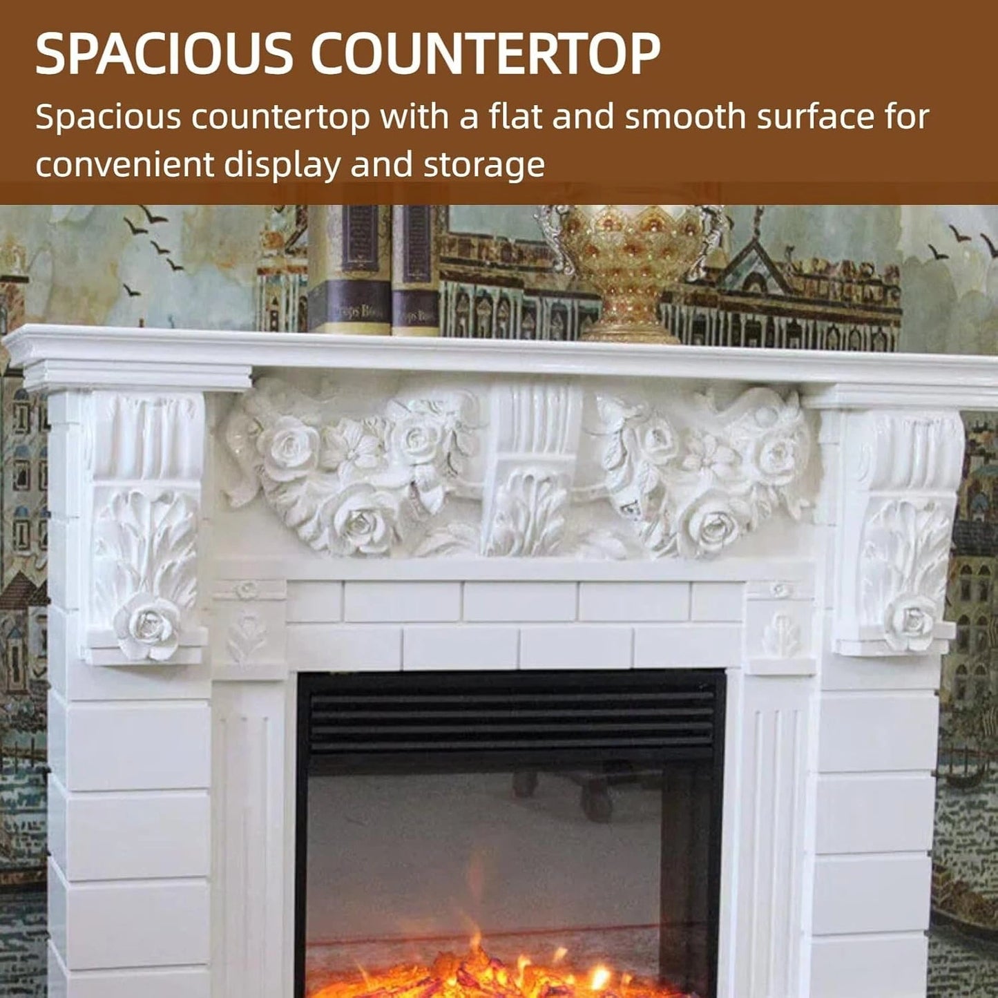 Aihm-Lon White Electric Fireplace Includes Vintage Rose Carving 51”