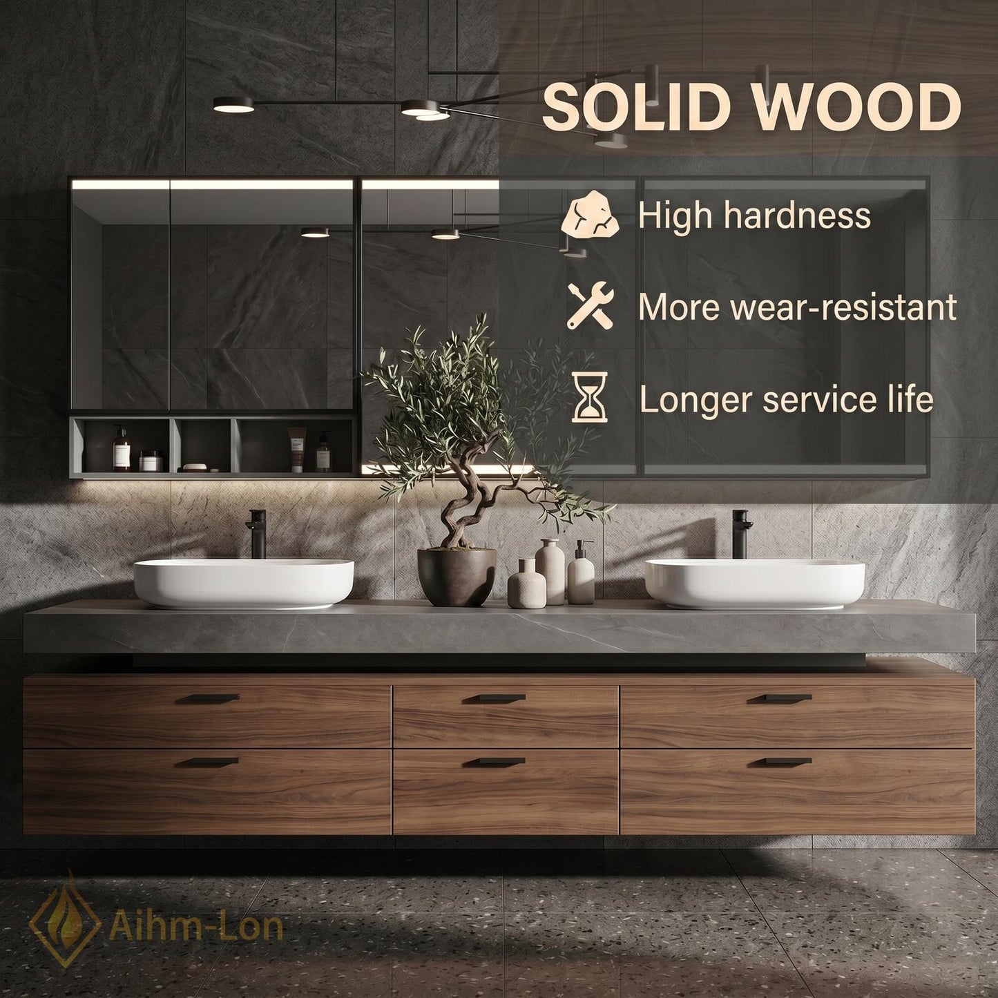 72''-96'' Double Bathroom Vanity with Sink Dark Grey Floating Wooden Drawer Storage
