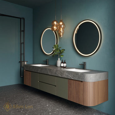 60''-96'' Double Bathroom Vanity with Sink Floating Fluted Side Panel Texture Matte