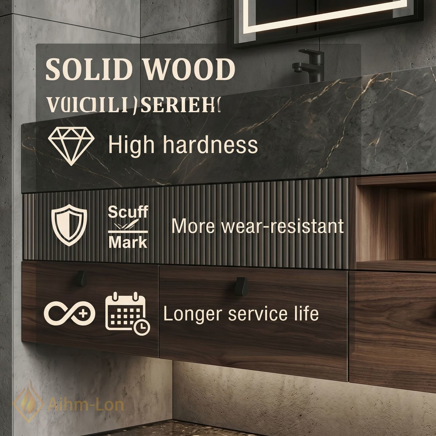 78''-96'' Double Bathroom Vanity with Sink Grey-Wood Modern Marble-Top Grain