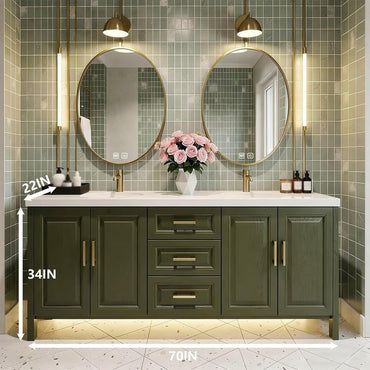 70"Large Olive Bathroom Vanity with Double Sink Green ,Floor Mount Design