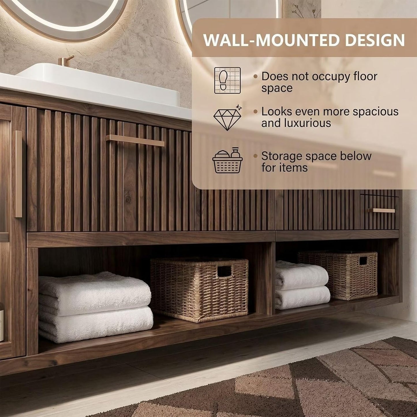 96" Bathroom Vanity with Sink - Modern Bathroom Vanity with Double Sink