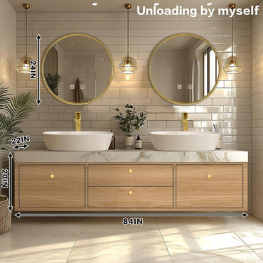 84"Floating Bathroom Vanity with Above Counter Double Sinks