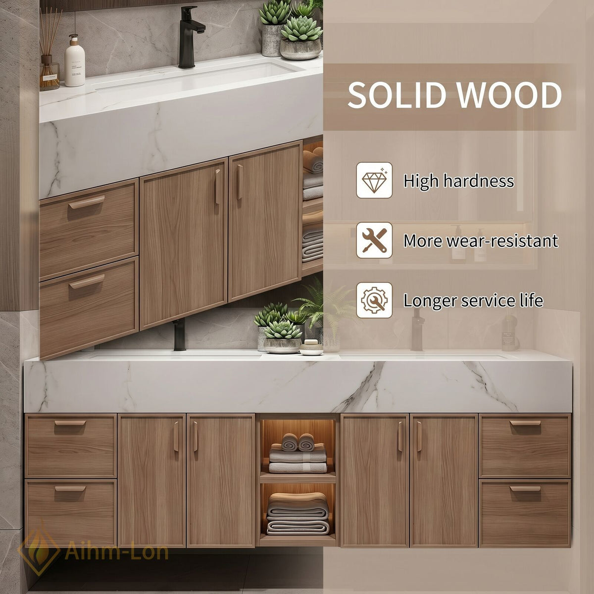 76''-96'' Double Bathroom Vanity with Sink Floating Wall-Mounted Cabinetry Mounted Solid Wood