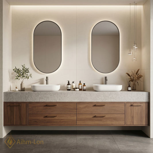 60''-96'' Double Bathroom Vanity with Sink Wall-Mounted Wall-Mount Wood-Grain Radiant Drawer Fronts