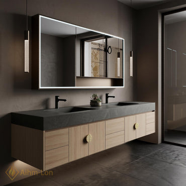60''-96'' Double Bathroom Vanity with Sink Modern Floating Light Wood Finish Cabinet