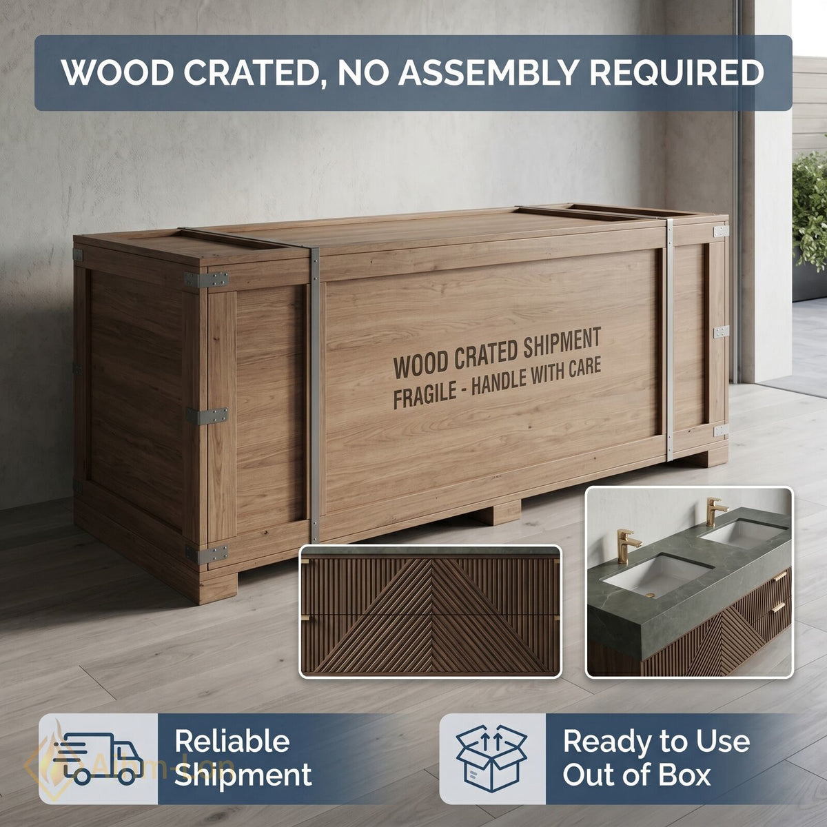 60''-96'' Double Bathroom Vanity with Sink Geometric Wood Panels Floating Design Dual