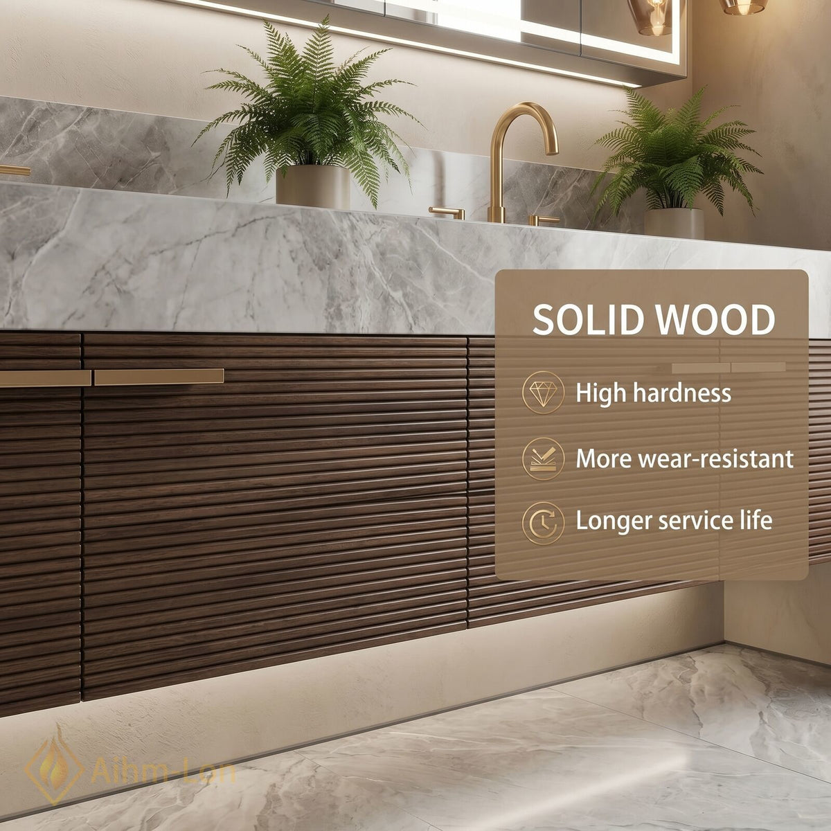 60''-96'' Double Bathroom Vanity with Sink Spacious Mirror Cabinet Luxurious Marble Top