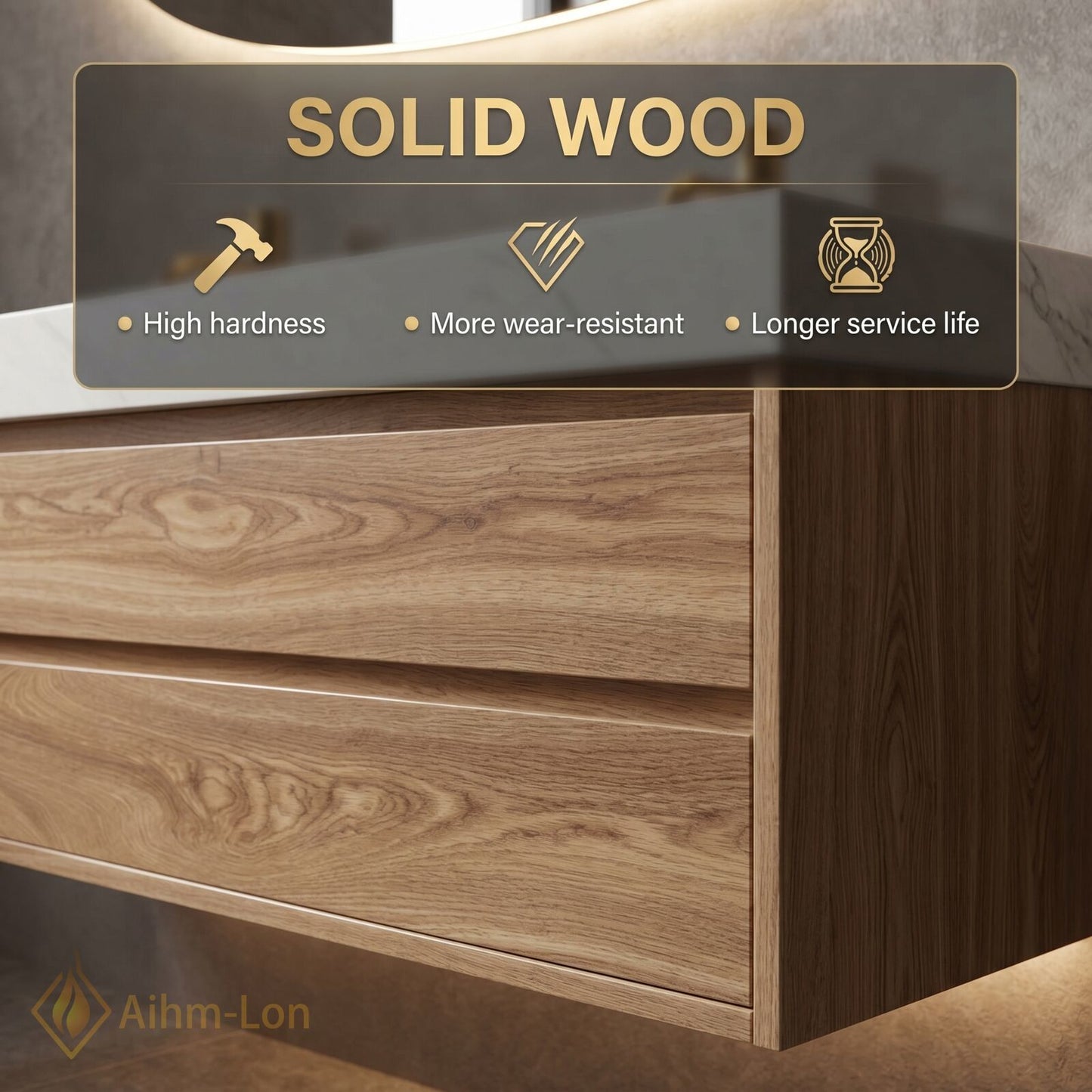 60''-96'' Double Bathroom Vanity with Sink Marble-Effect Top Solid Wood Storage Drawers