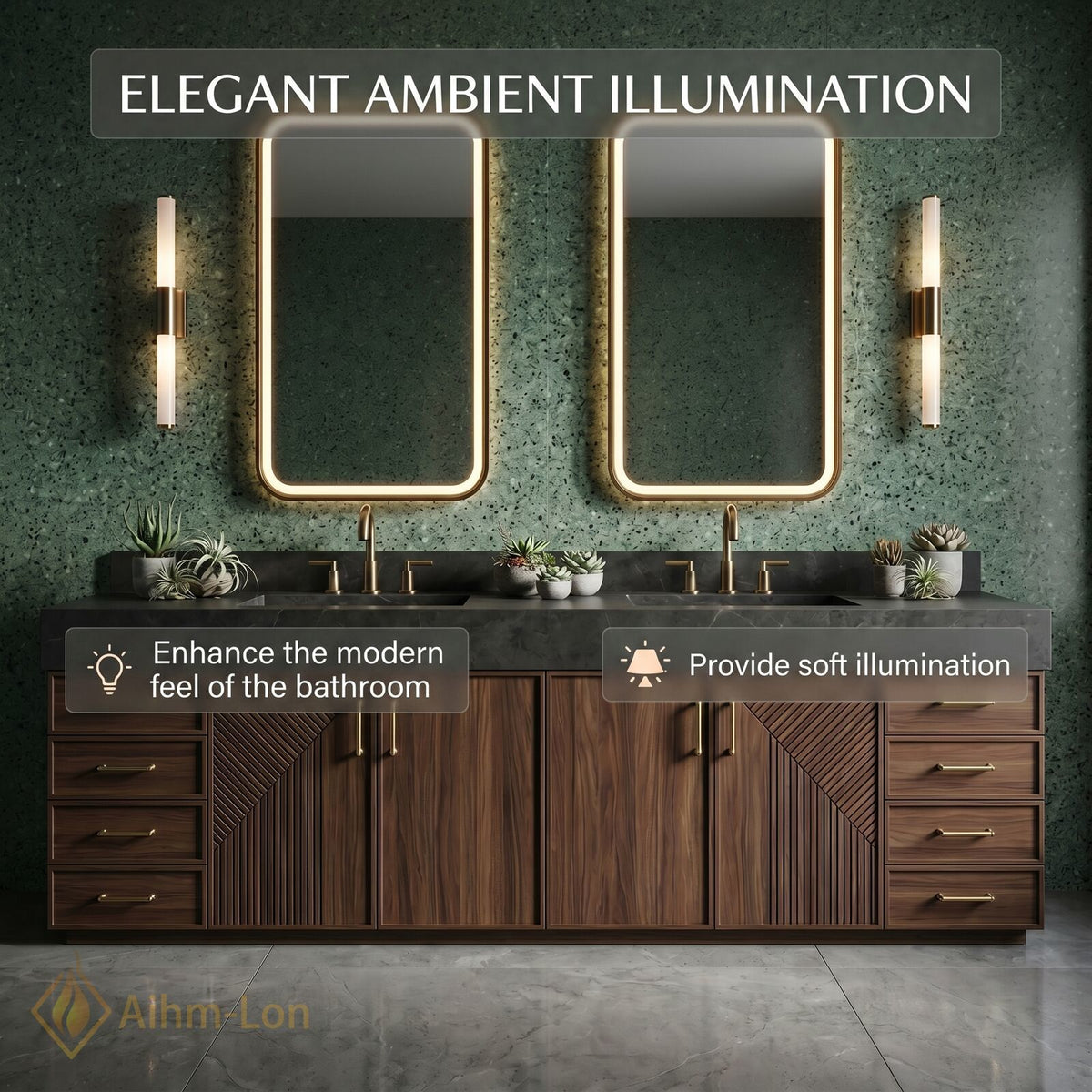 76''-96'' Double Bathroom Vanity with Sink Geometric Door Details Geometric Wood Dark