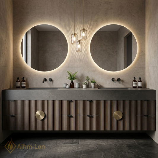 70''-96'' Double Bathroom Vanity with Sink Modern Slatted Vertical Panels Solid Brass