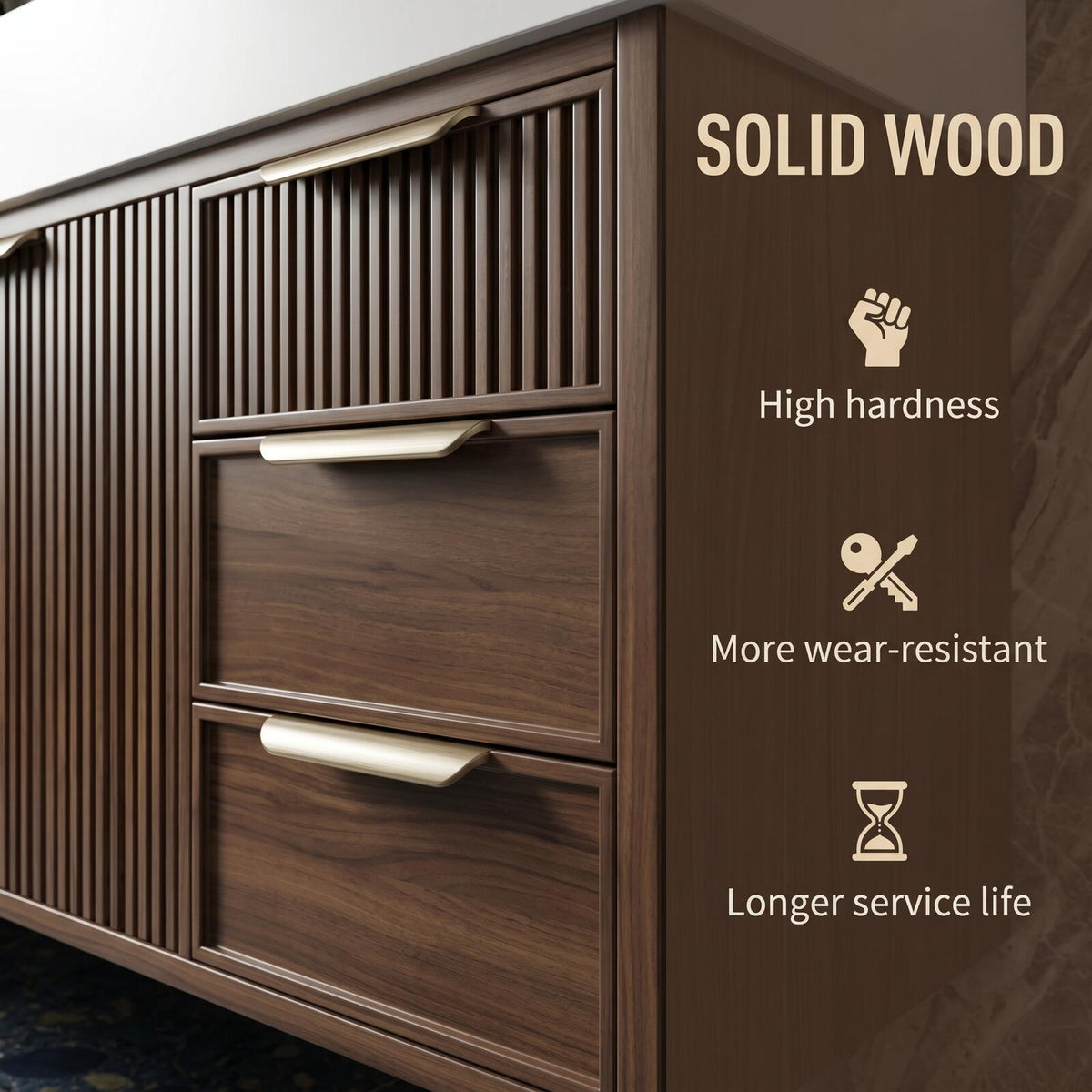 60''-96'' Double Bathroom Vanity with Sink Modern Floating Dark Walnut Vertical Slats