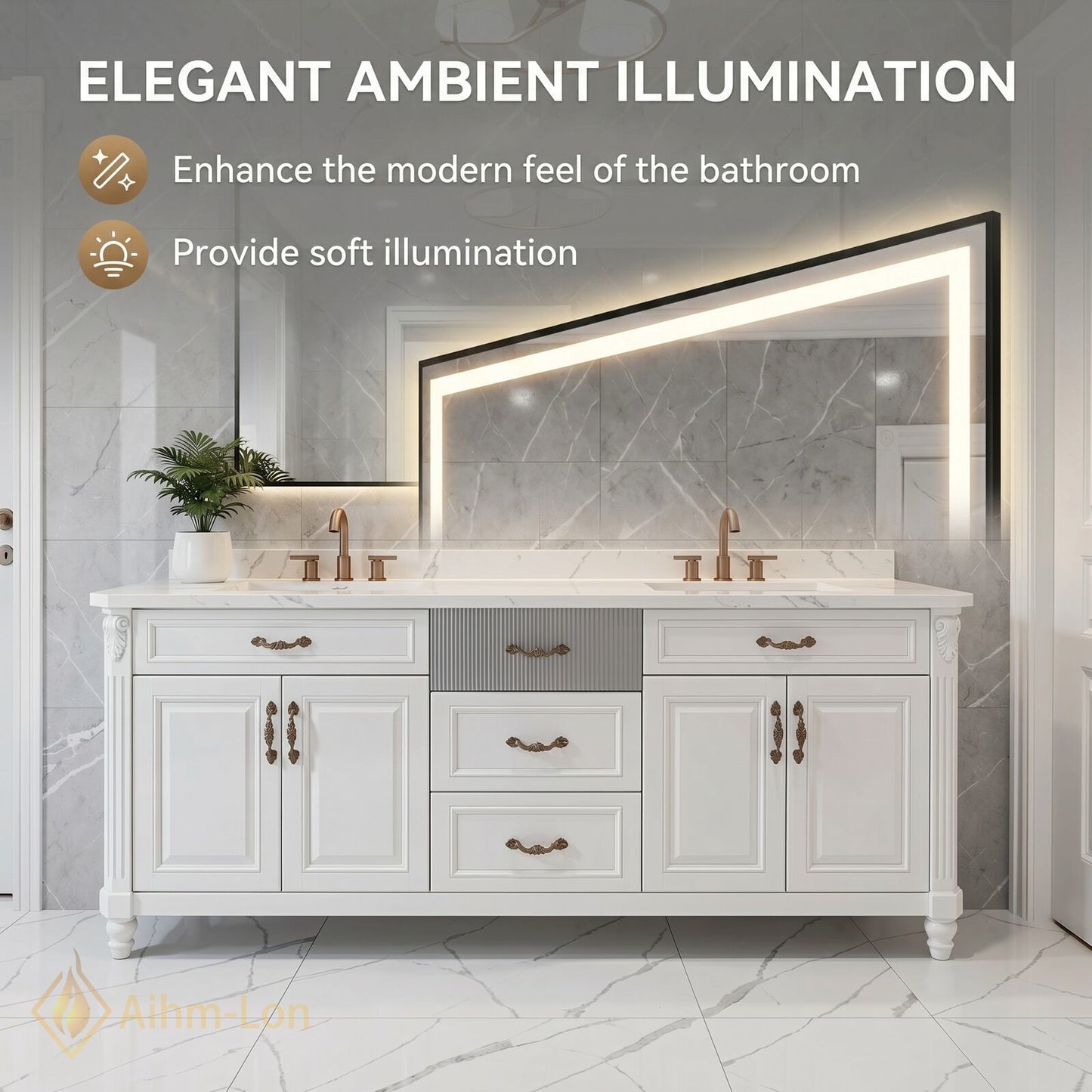 72''-96'' Modern Bathroom Vanity with Sink White Stone Textured Gray Drawer Cabinet