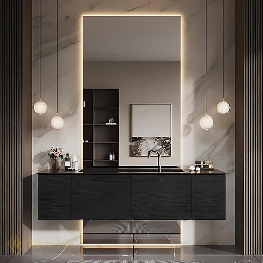 36''-110'' Double Bathroom Vanity with Sink Modern Sleek Dark Finish Spacious Shelving