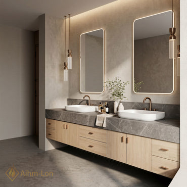 76''-96'' Double Bathroom Vanity with Sink Floating Modern Vanities Stone Texture Top