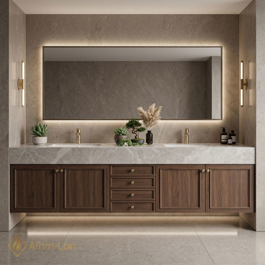 72''-96'' Double Bathroom Vanity with Sink Floating Storage Drawers Large Marble Vanities