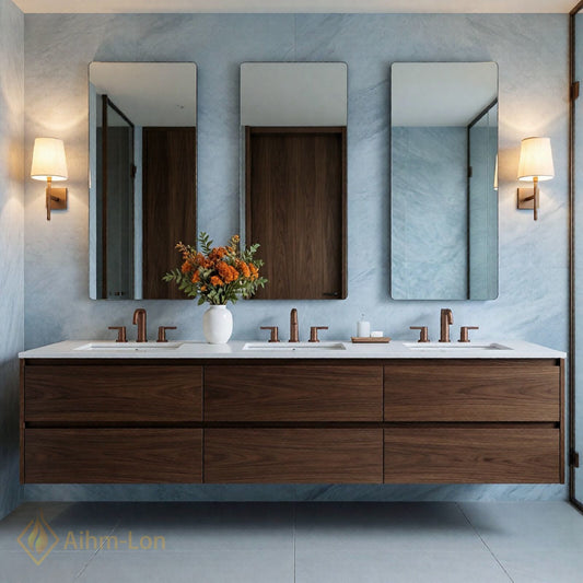 78''-96'' Modern Bathroom Vanity with Sink Floating Dark Walnut Deep Drawers Cabinet