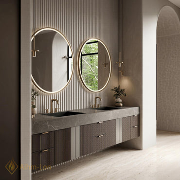 60''-96'' Double Bathroom Vanity with Sink Dark Modern Floating Stone-Top Slatted
