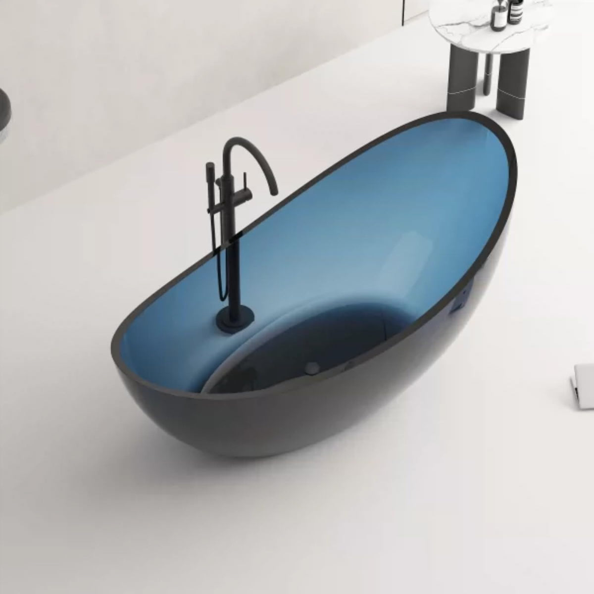 67" Bathtub Curved Shape Soaking Bath Tubs with Colorful Transparent Resin