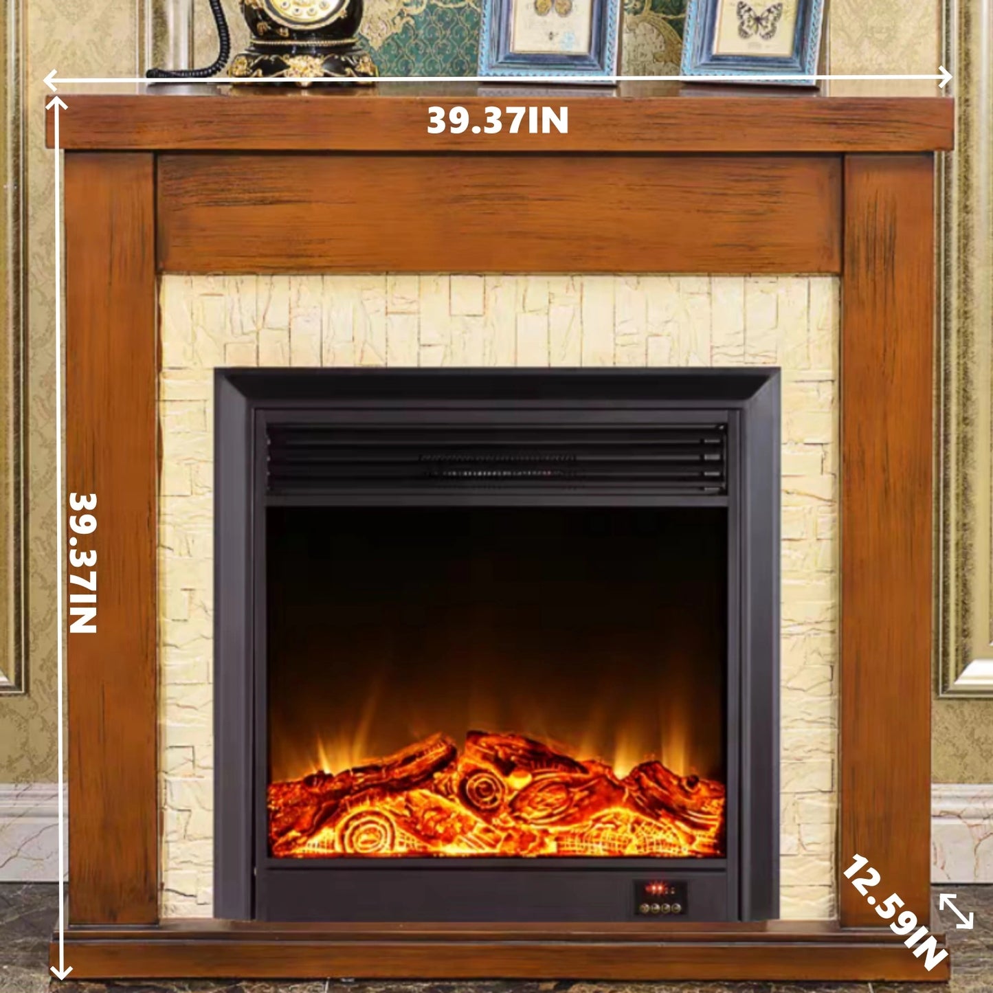 Aihm-Lon Retro Minimalist Electric Fireplace Solid Wood Base 39”