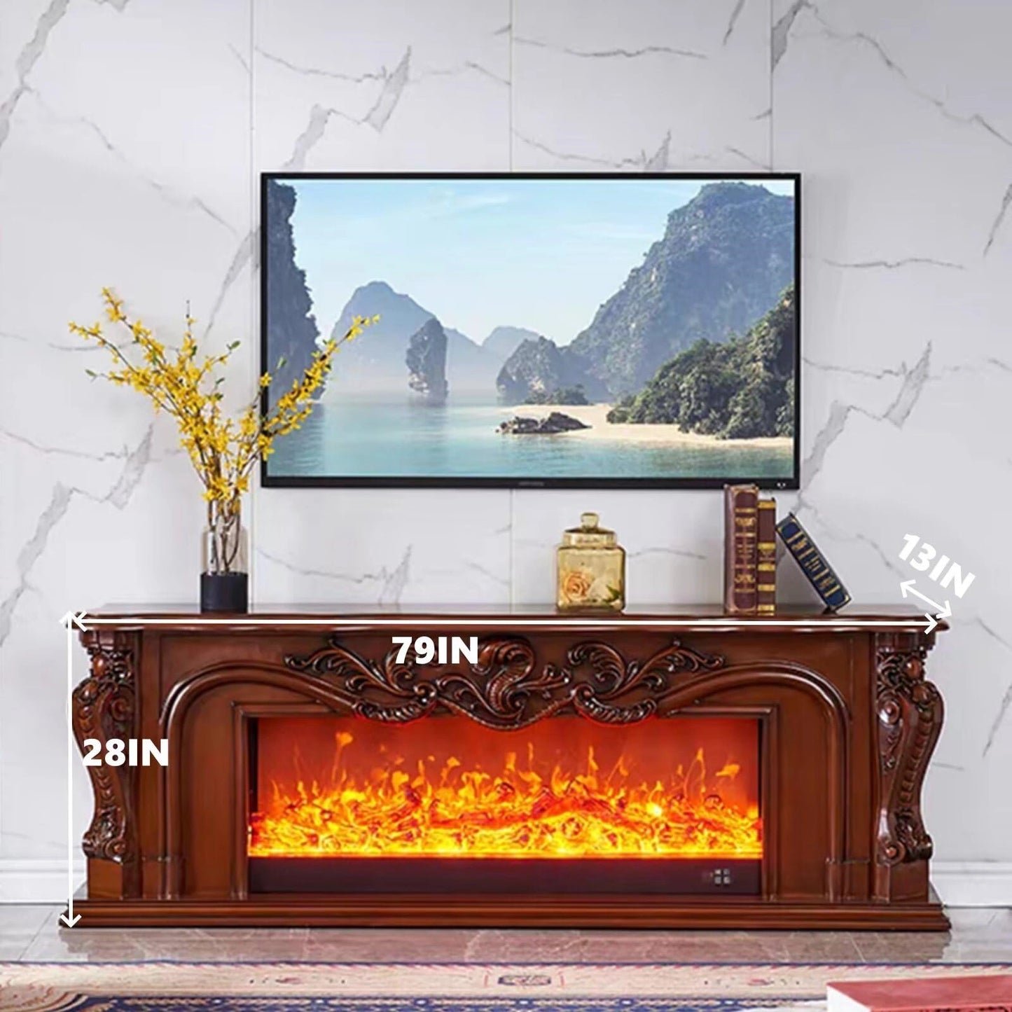 Aihm-Lon Brown Electric Fireplace with Decorative Flame 59"-79"