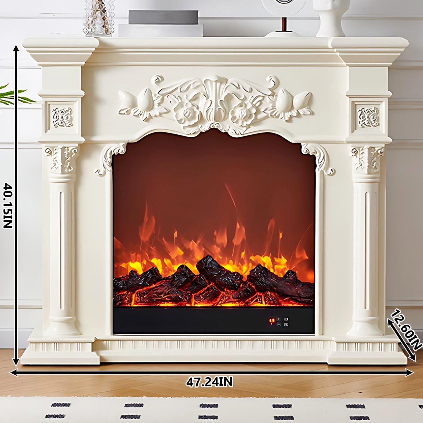 Aihm-Lon White Decorative Electric Fireplace with Simulated Flame 39.91"-47.24"