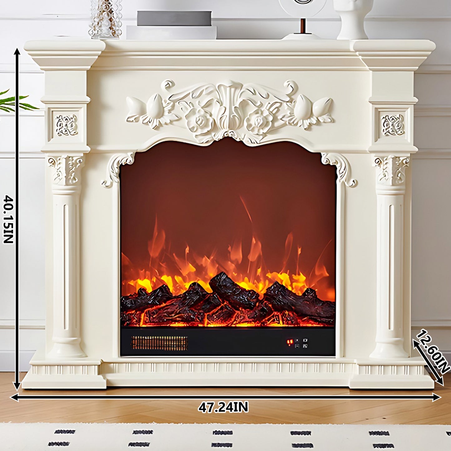 Aihm-Lon White Electric Fireplace Heater 39.91"-47.24"