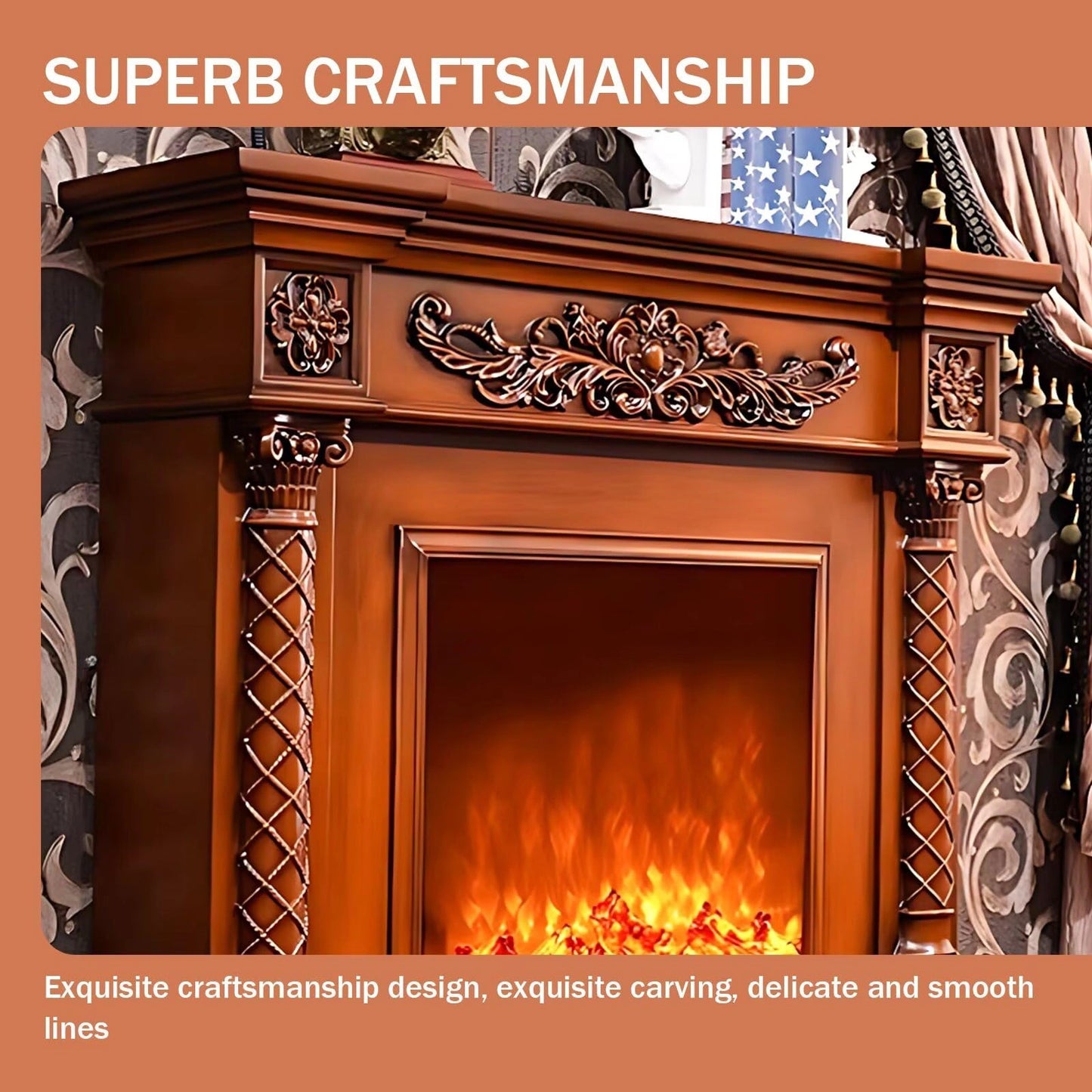 Aihm-Lon Brown Electric Fireplace with Decorative Flame 47.24"