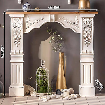 Aihm-Lon White Decorative Fireplace with Intricate Carved and Striped Designs 47.24"
