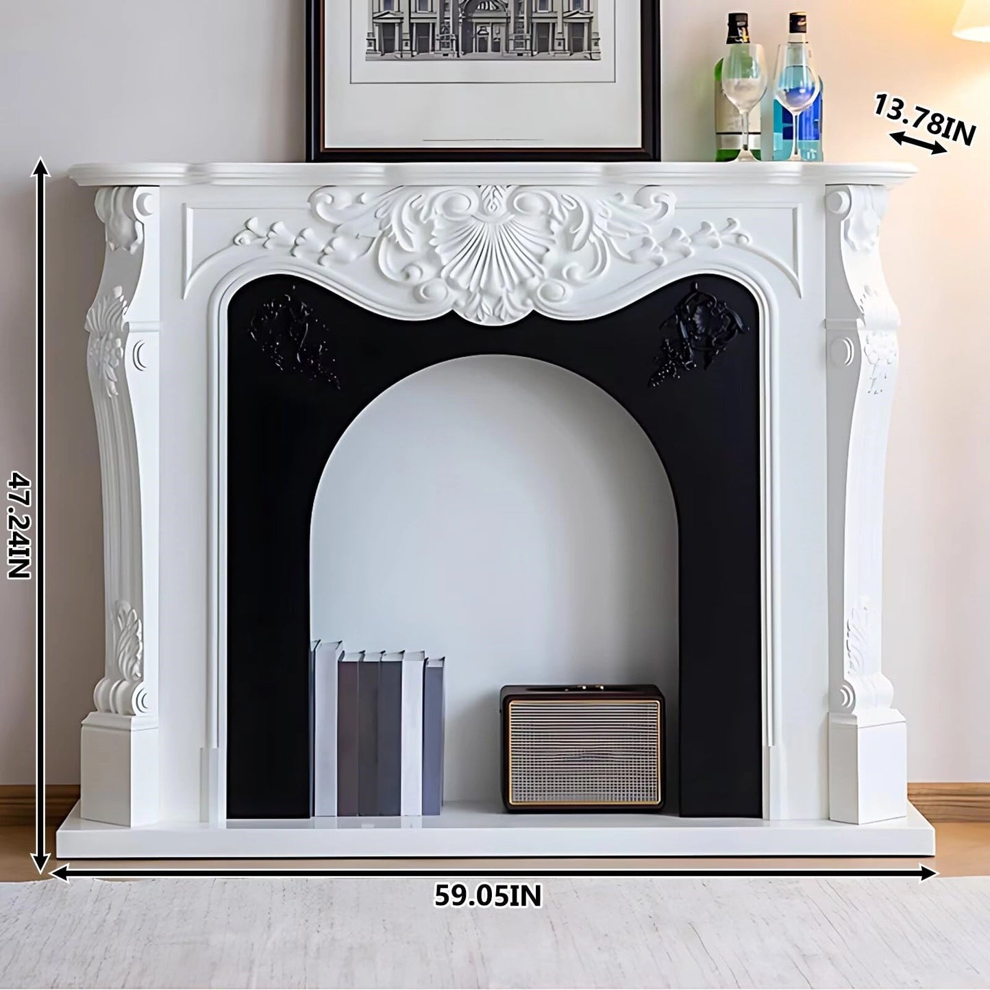 Aihm-Lon Decorative Electric Fireplace with Ample Storage Space and Black Border 43"-59"