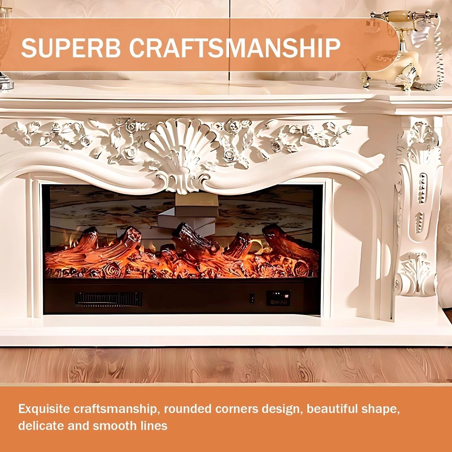 Aihm-Lon Electric Fireplace Heater with Carved Design for Living Room 62.99"