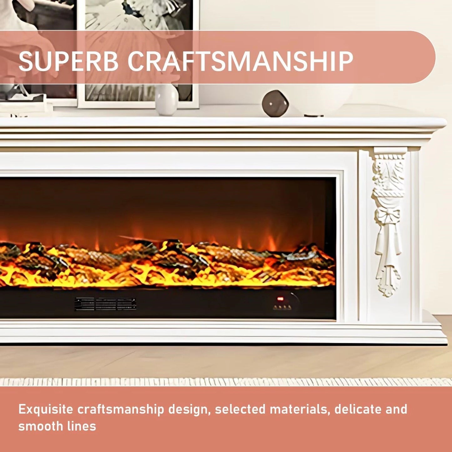 Aihm-Lon White Electric Fireplace Heater with Beautiful Inserts for Living Room 59.05"