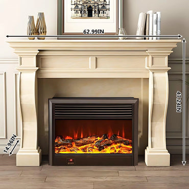 Aihm-Lon Beige Electric Fireplace Heater with Realistic Flame and Removable Mantel 62.99"