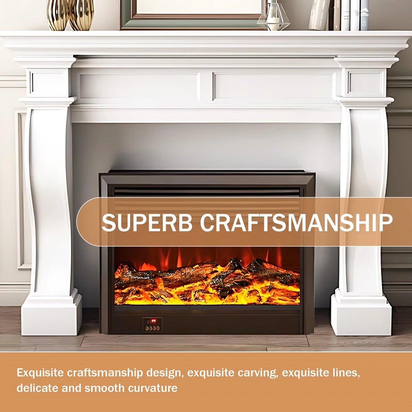 Aihm-Lon White Electric Fireplace Heater with Realistic Flame and Removable Mantel 62.99"