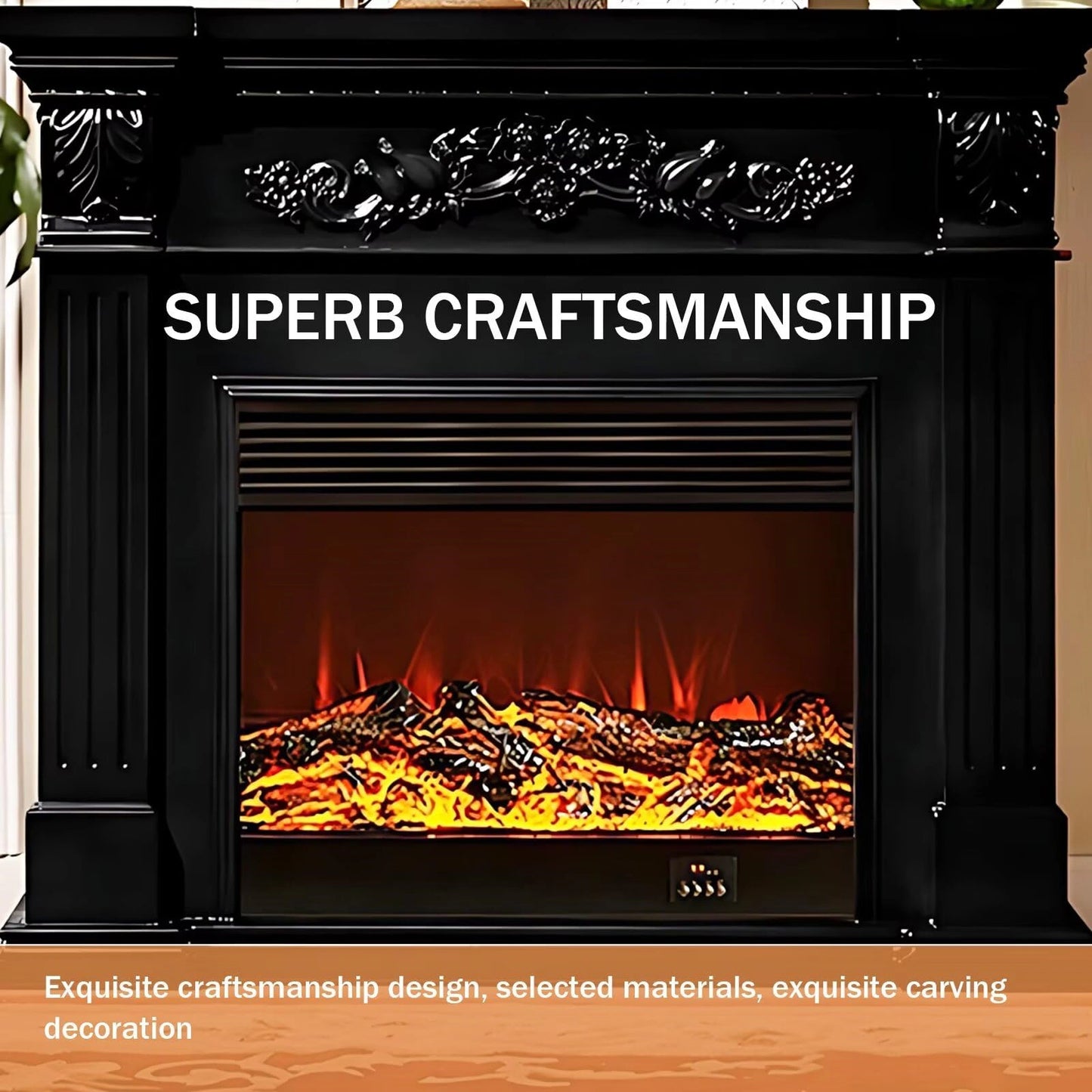 Aihm-Lon Black Electric Fireplace Heater with Mantel and Realistic Flame 47.24"