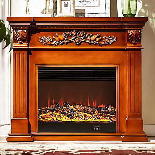 Aihm-Lon Brown Electric Fireplace Heater with Mantel and Realistic Flame 47.24"