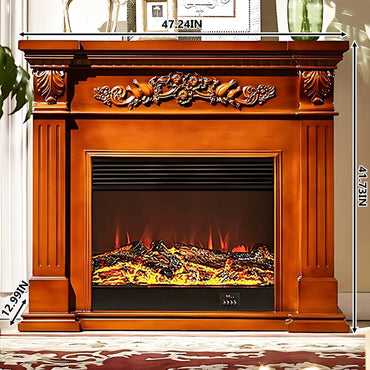 Aihm-Lon Brown Electric Fireplace Heater with Mantel and Realistic Flame 47.24"