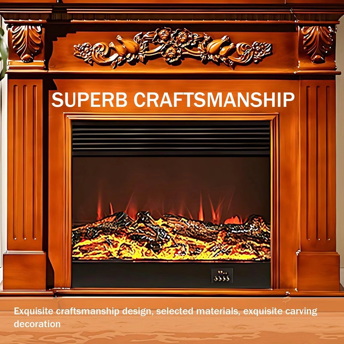 Aihm-Lon Brown Electric Fireplace Heater with Mantel and Realistic Flame 47.24"