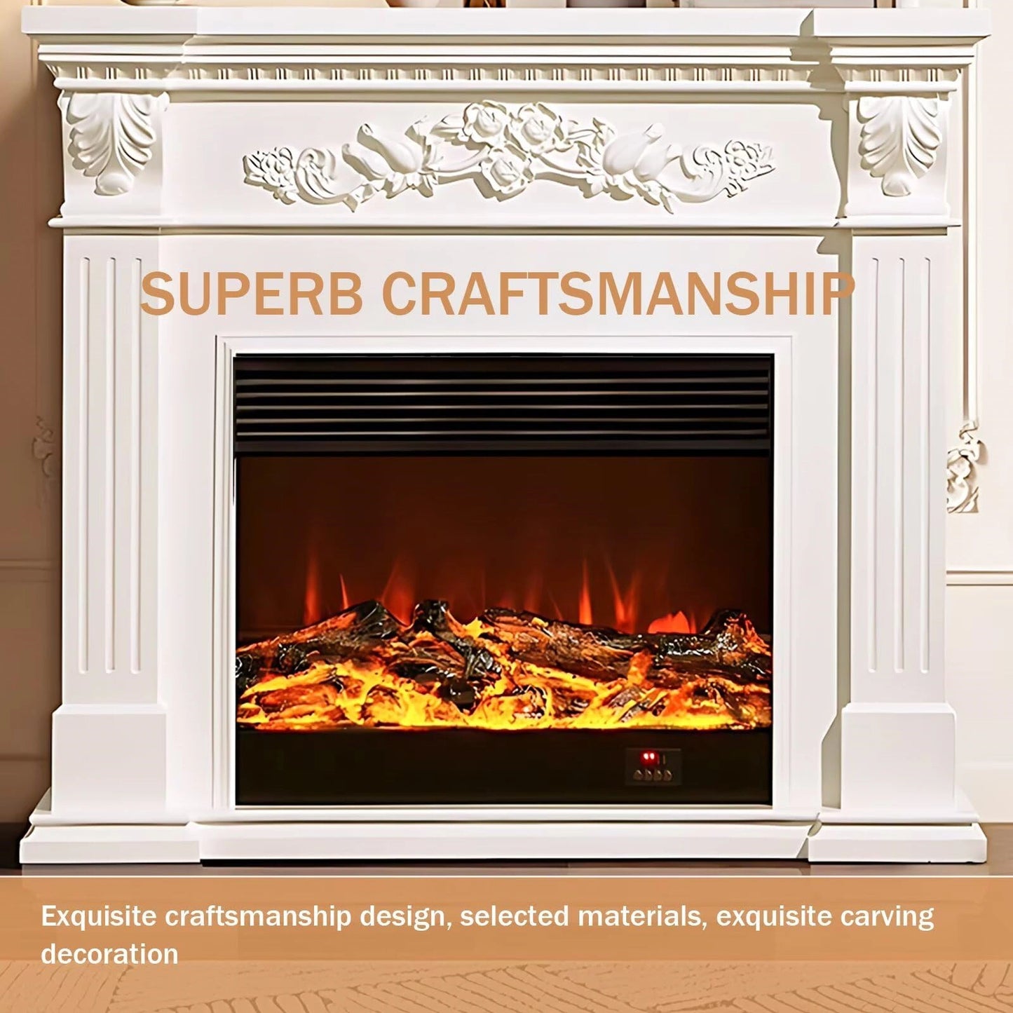 Aihm-Lon White Electric Fireplace Heater with Mantel and Realistic Flame 47.24"