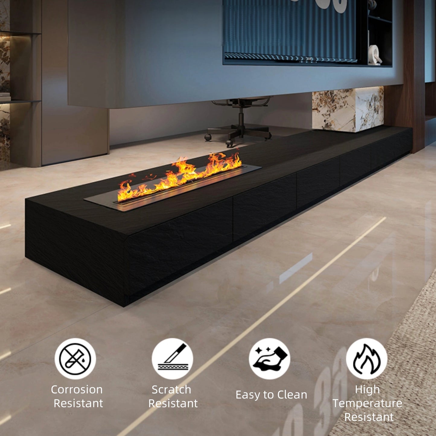 Aihm-Lon Electric Fireplace with 3D Dynamic Flame Black Cabinet with Drawers 63"-110"