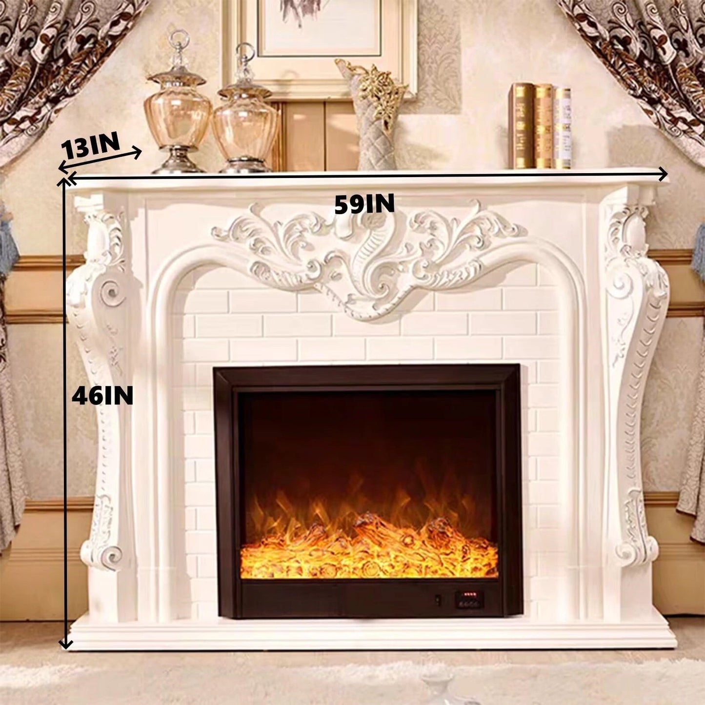 Aihm-Lon White Electric Fireplace with Decorative Flame 59"-79"