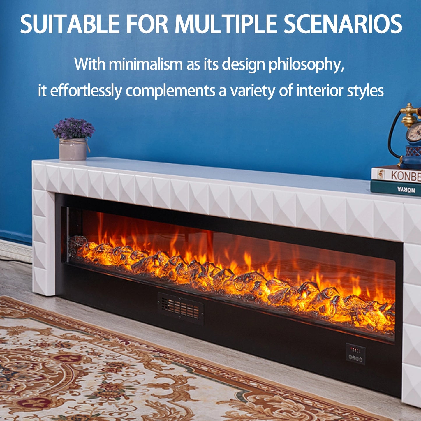 Aihm-Lon Electric Fireplace Includes Vintage Cover and White Matte Carving 47” Classic Vintage-Luxury