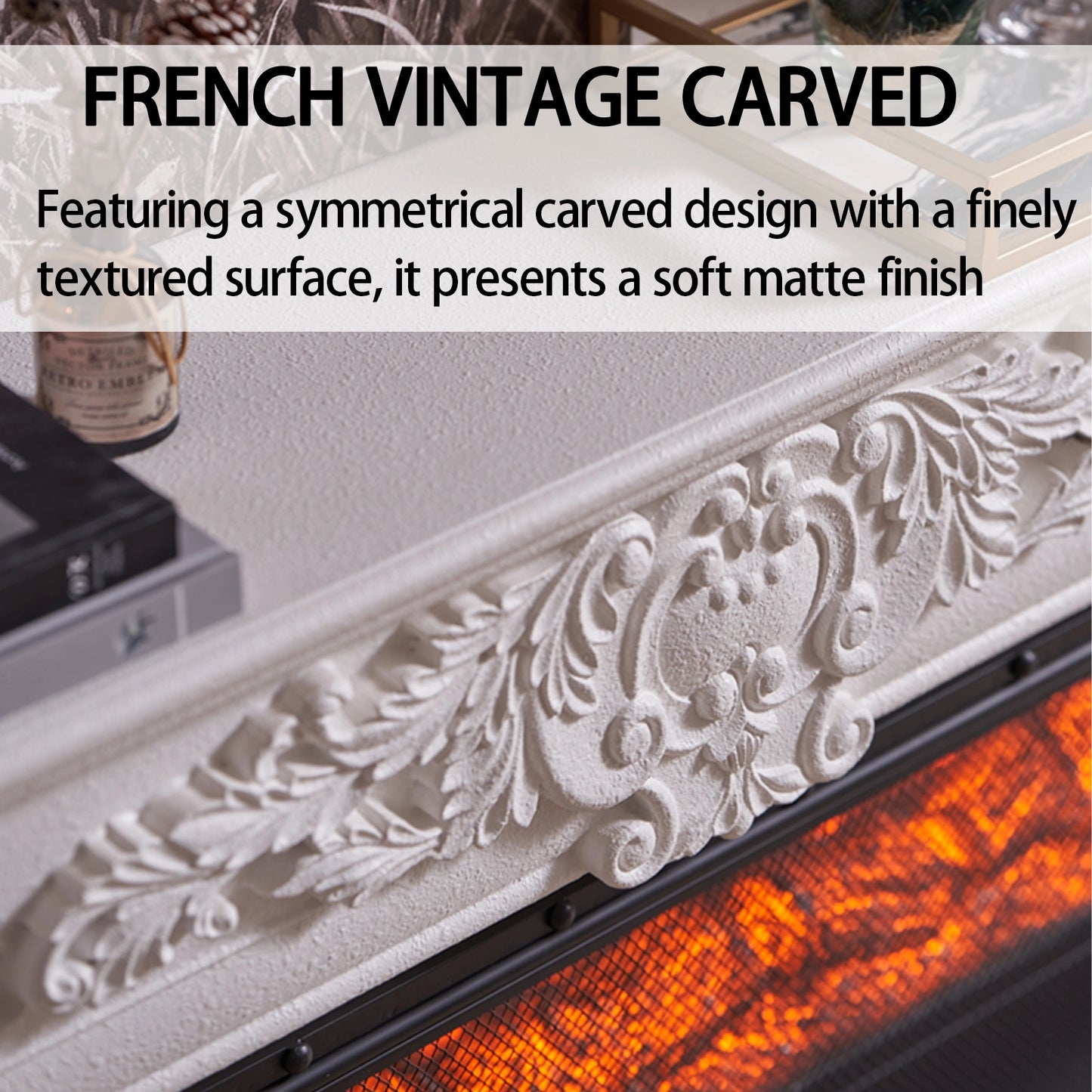 Aihm-Lon Electric Fireplace Includes Vintage Cover and White Matte Carving 47”