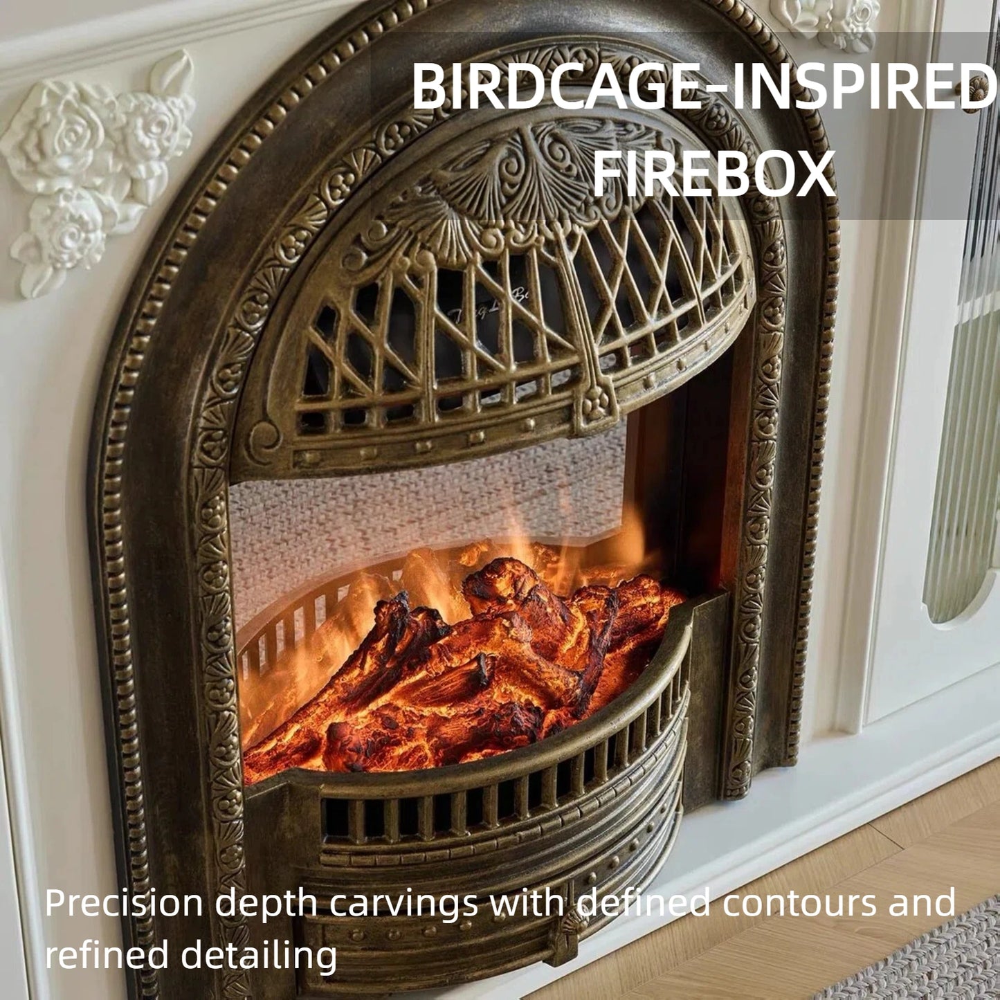 Aihm-Lon Spacious Electric Fireplace Includes Birdcage Heating Firebox 71”-95”