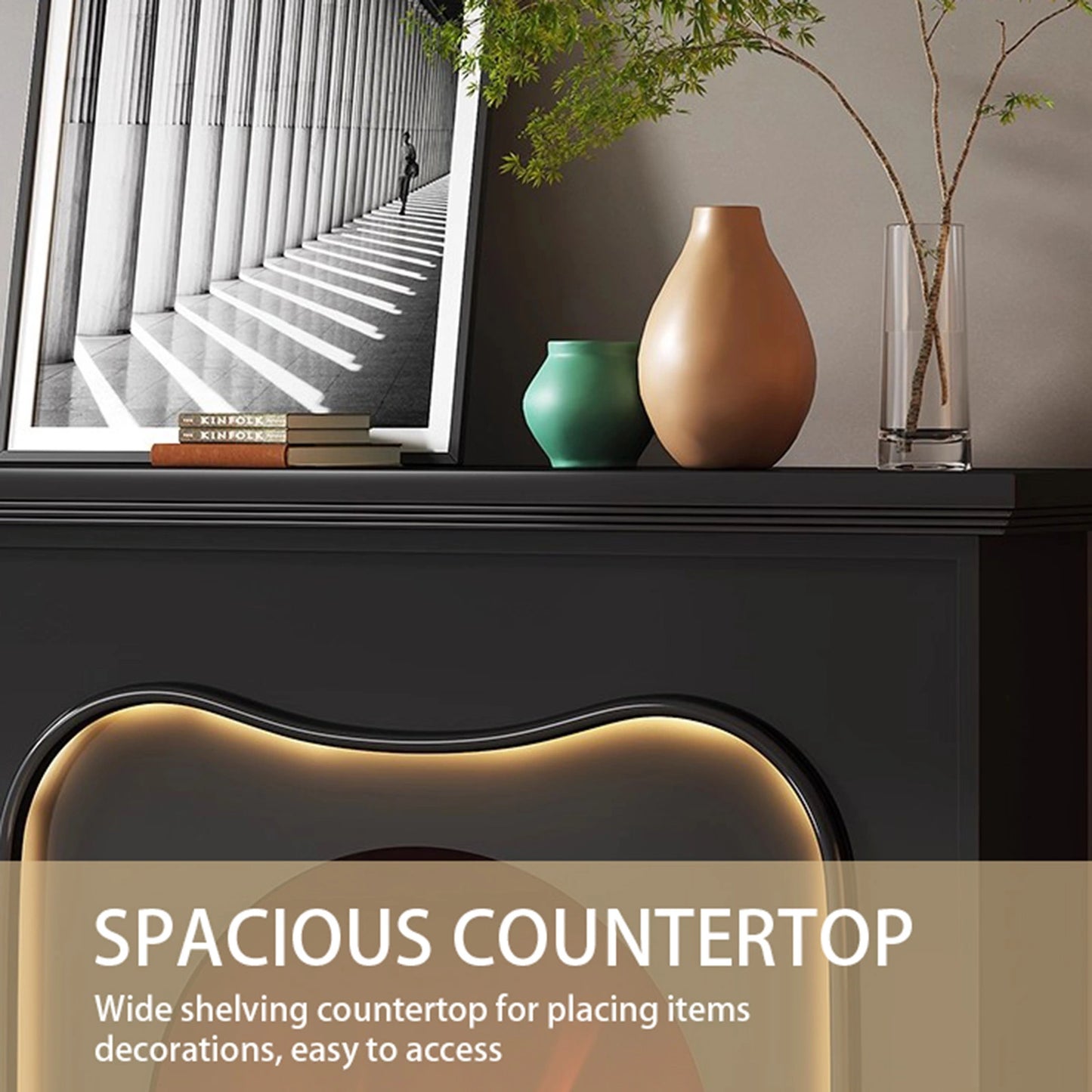 Aihm-Lon Elegant Electric Fireplace Soft Curved Design 47”