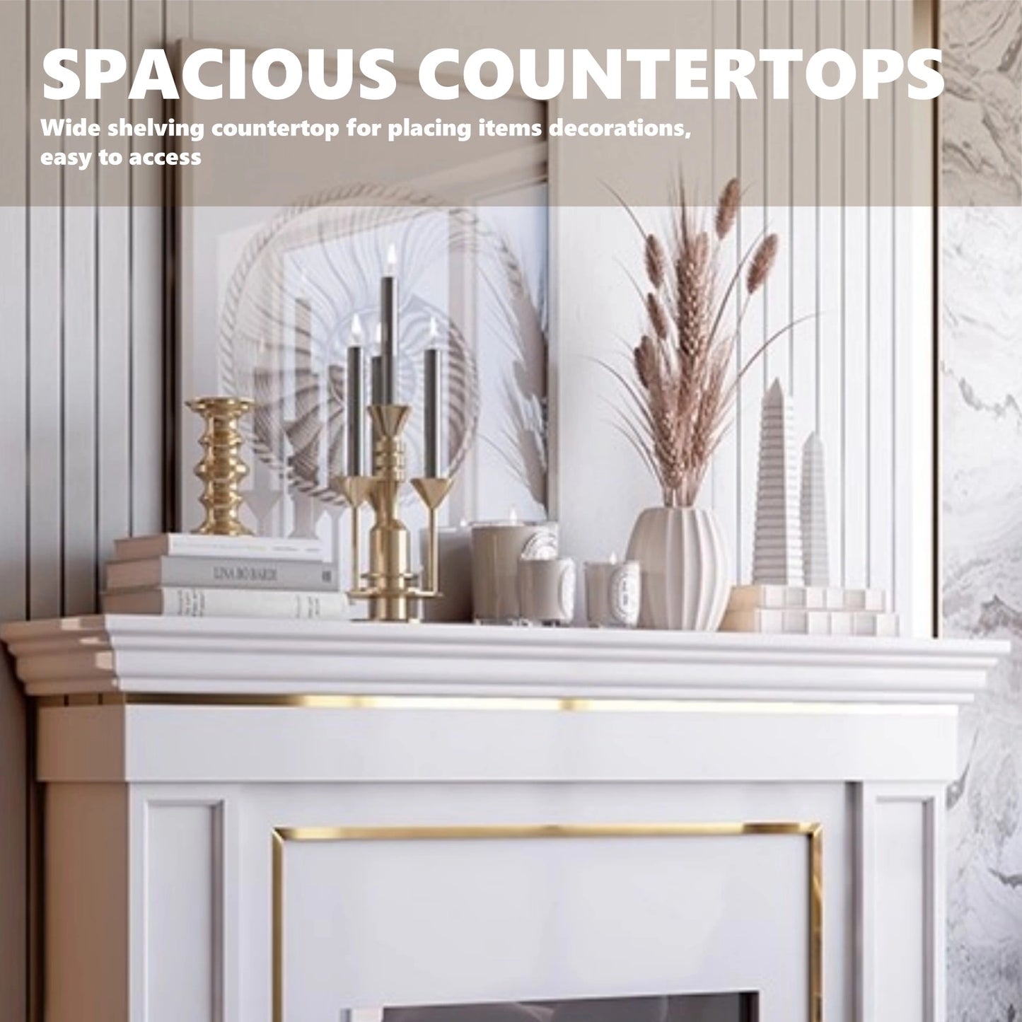 Aihm-Lon American Electric Fireplace Light Luxury Style Golden Border Design 59”