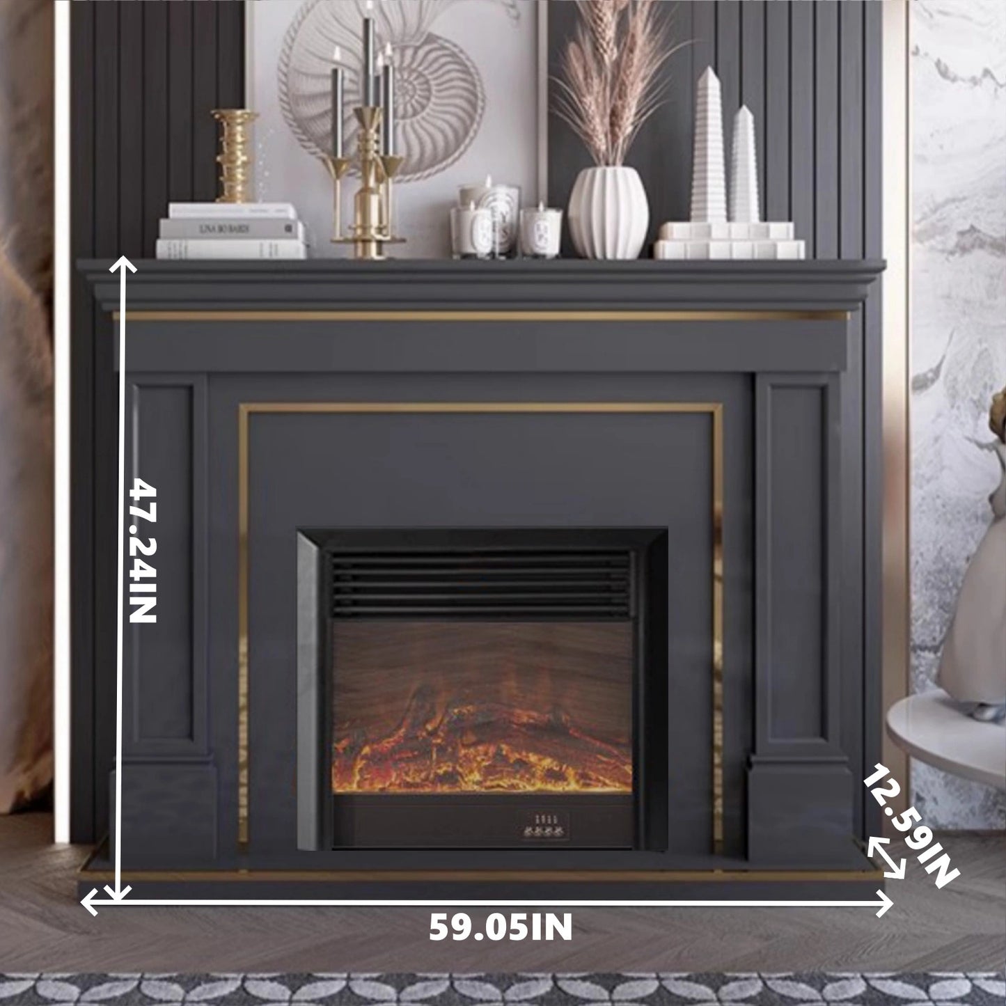 Aihm-Lon American Electric Fireplace with Golden Border Design 59”