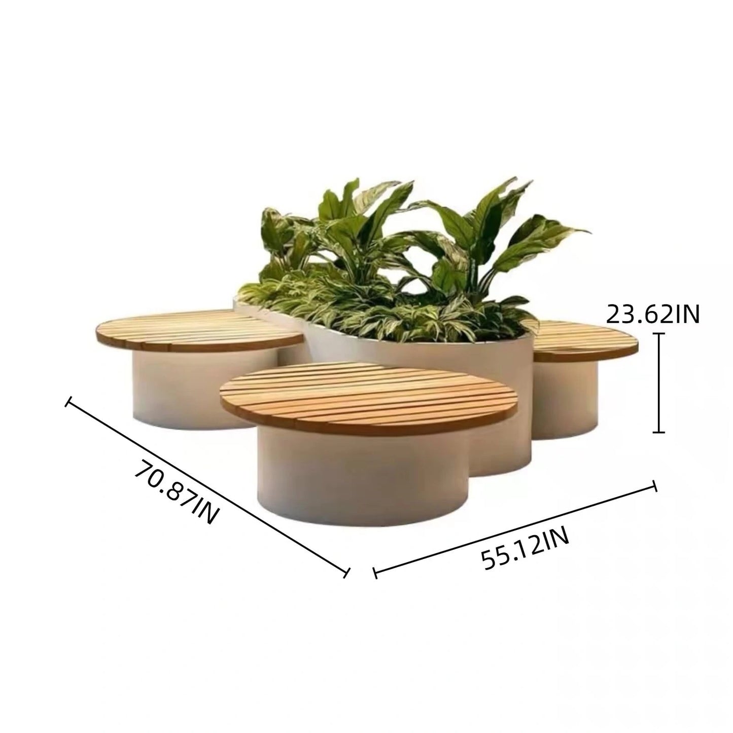Aihm-Lon Landscape Bench with White Integrated Planter Box and Round Seats for Lobby 63"-71"