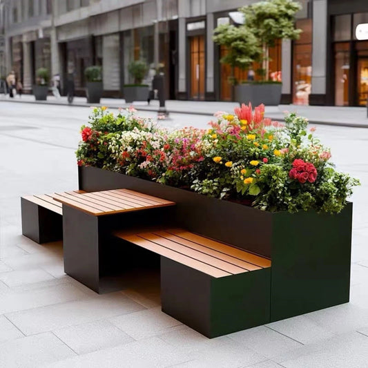 Aihm-Lon Landscape Bench with Black Large Planter Box Includes Modern Stripe Design 78.74"
