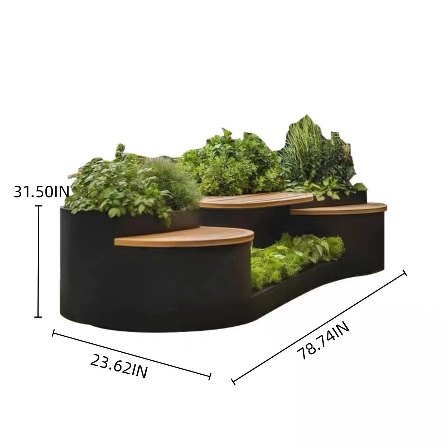Aihm-Lon Landscape Bench with Black Integrated Planter Box Multiple Seats for Cafe Lobby Courtyard 62.99"-78.74"